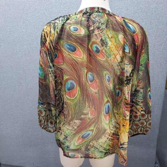 Anthropologie Fig and Flower Women's Boho Peasant Blouse PL Peacock - Picture 4 of 5